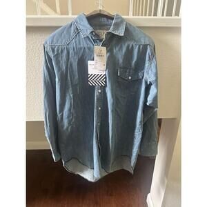 Free People x Sandrine Rose Pearl Snap Long Sleeve Denim Shirt Sz L #W97